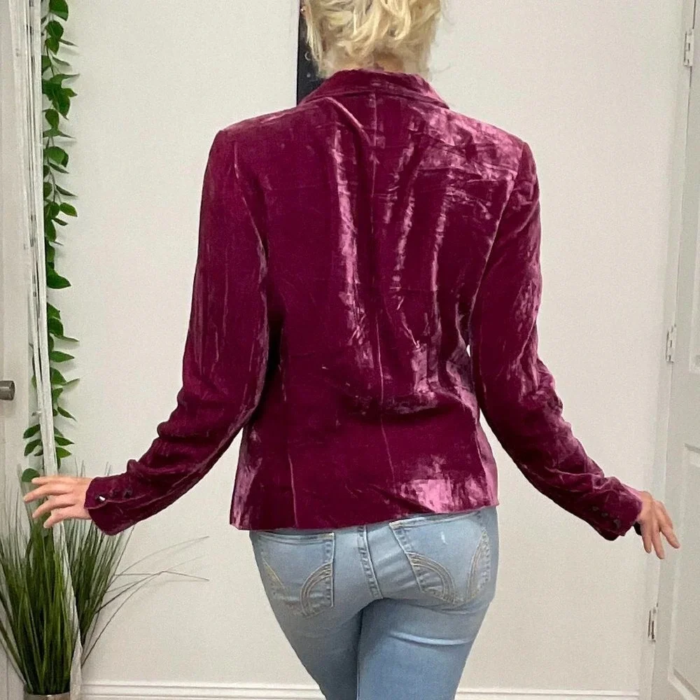 Philippe Adec Button-Up Velvet Blazer Jacket Long Sleeve Size 8 Purple
